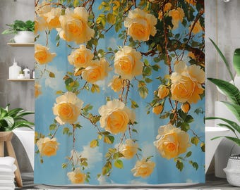 Yellow Rose Floral Spring Bloom Valentine's Day Shower Curtain Bath Mat Long Curtains Bathroom Home Decor Accessory Modern Housewarming Gift