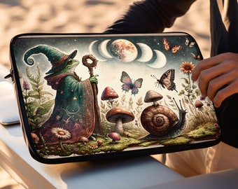 Goblincore Wizard Frog Laptop Macbook Air Pro Sleeve, Laptop Case, Ipad Sleeve,  Dark Cottagecore, Celestial, Witchy,  Fairy Grunge, Toad