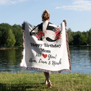 45th Forty Five Mom Mama Grandma Birthday Custom Year 1980 Woven Tapestry Throw Blanket, Name Blanket Mom Gift From Daughter and Son For Her