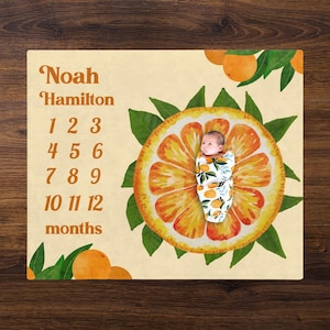 Clementine Baby Girl Boy Milestone Blanket, Oranges Monthly Baby Blanket, Oranges Nursery, Baby Shower Gift, Sunny Nursery,  Clementines