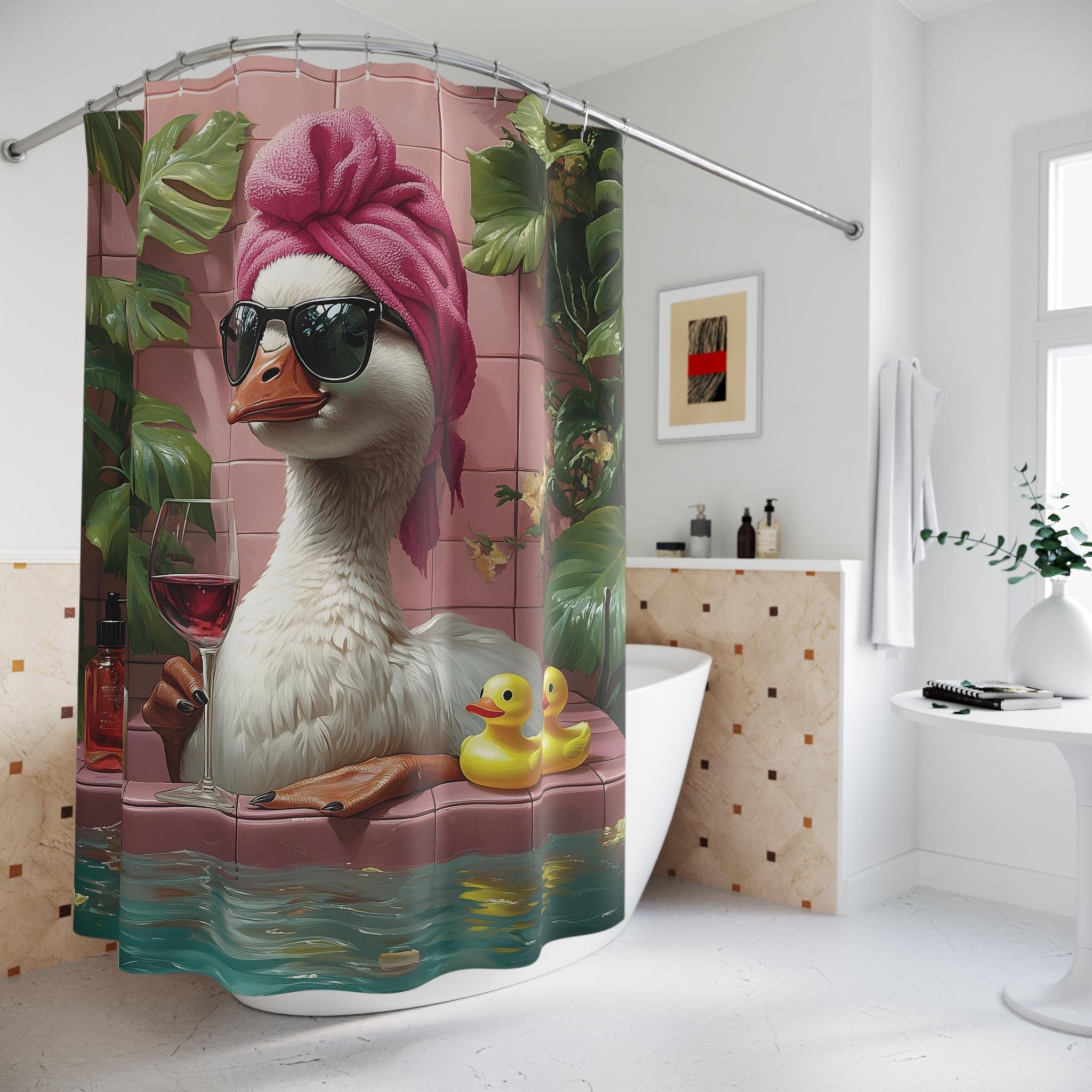 Silly Goose Funny Woman Bathroom Pink Wine Lover Whimsigoth Shower