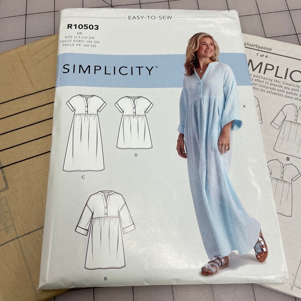 Simplicity 9102 - Button Top Kaftan Dress Tunic Sewing Pattern - Woman’s Size US 16-24 - New Tissue Paper Pattern