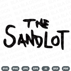 May include: Black and white graphic design of the text "The Sandlot".
