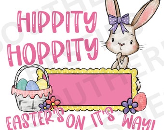 Hippity Hoppity Girl Bunny Personalized Easter png graphic for girls t-shirt