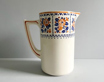 Large pitcher or toilet pitcher, art deco in Longwy earthenware