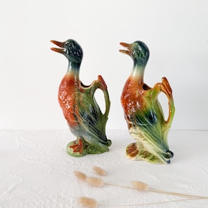 Brocca o caraffa per l'acqua a forma di anatra in maiolica - Saint Clément, antica brocca a forma di anatra in maiolica, circa 1970