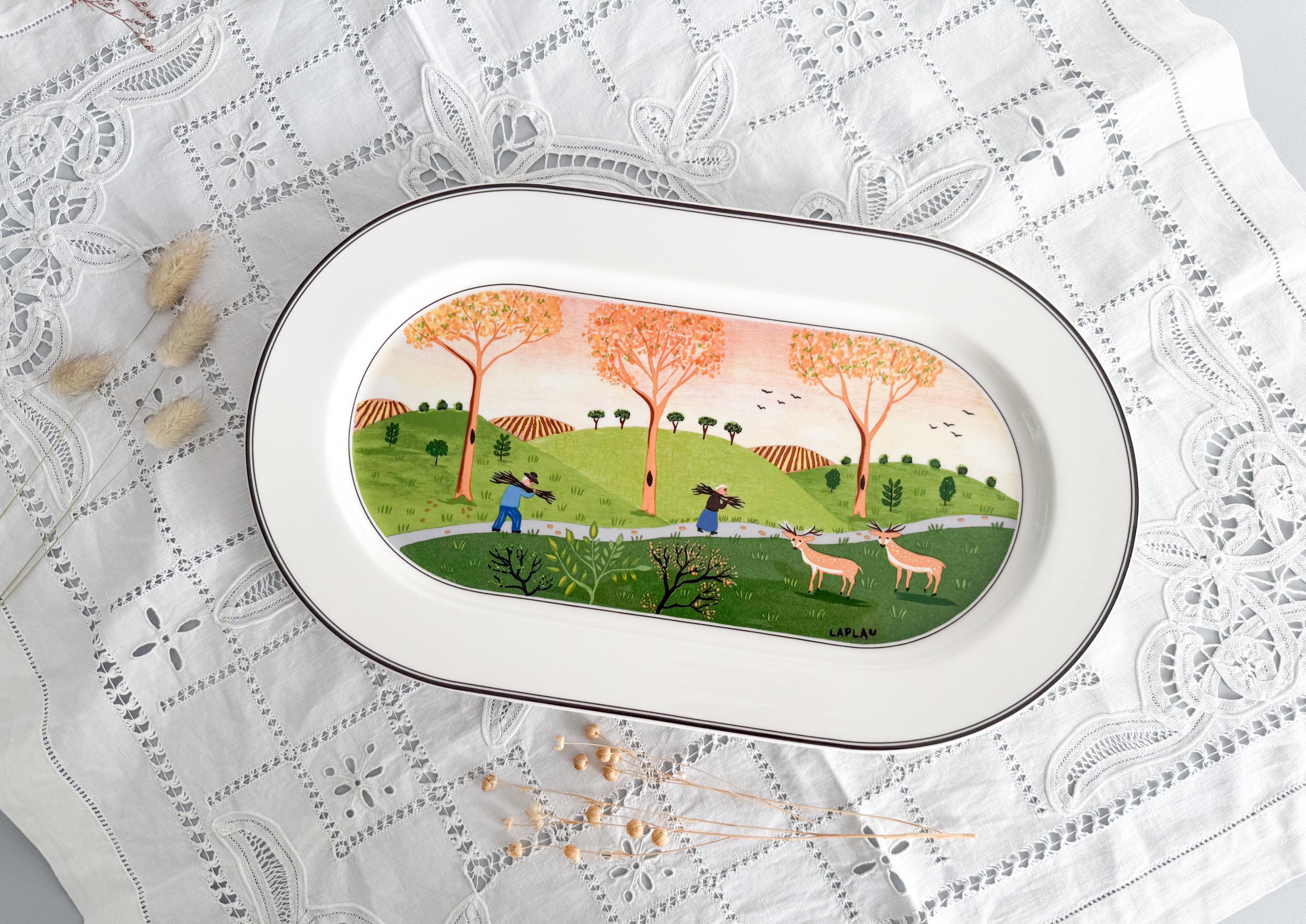 Large Oblong Naïf Dish, G.laplau by Villeroy & Boch From the 80s