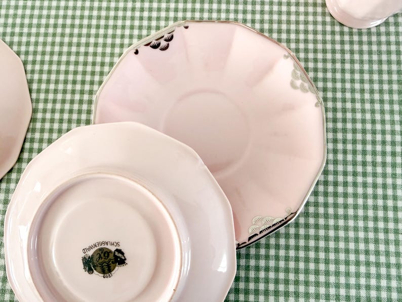Komplett art déco-kaffeservis i puderrosa porslin och silver, Haas & Czjzek, Schlaggenwald, cirka 1930 bild 13