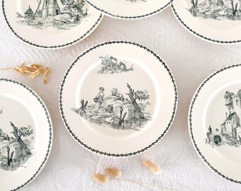 6 ironstone dinner plates, Polder pattern, Creil & Montereau, circa 1920