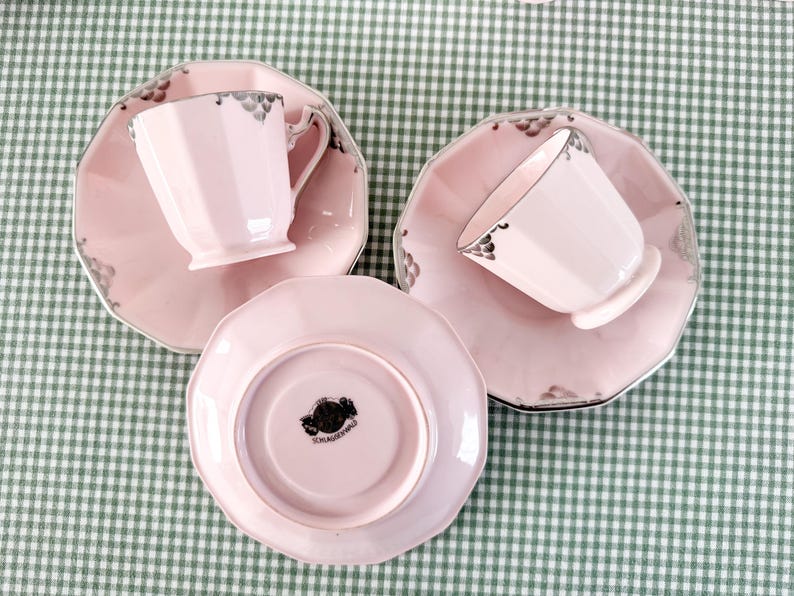 Komplett art déco-kaffeservis i puderrosa porslin och silver, Haas & Czjzek, Schlaggenwald, cirka 1930 bild 12