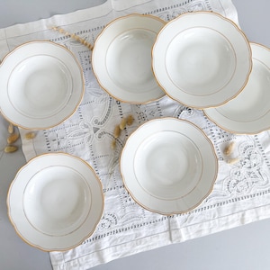 6 white and gold porcelain soup plates, Czechoslovakia, mid-20th century
