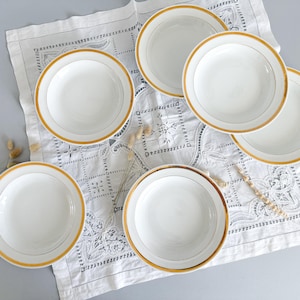 6 deep plates in white and gold porcelain, Raynaud, Limoges,