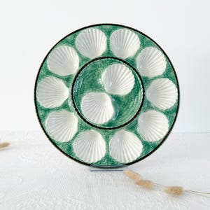 A) Large Longchamp majolica oyster platter, 1950