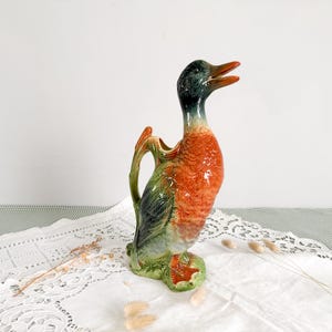 Pichet Canard En Faïence Française - Déco Ferme, 2L, 70 Cm, Multicouleur