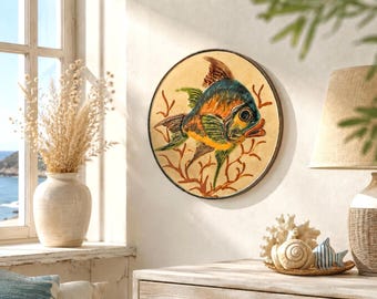 Grand plat à décor de poisson , style Puigdemont , 28,5 cm  - circa 1960'