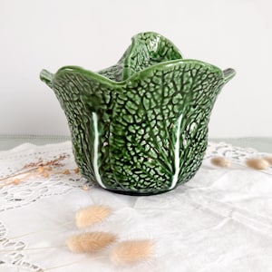 Soupière forme chou en barbotine , Majolica cabbage tureen , circa 1970'