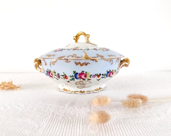 Charming small porcelain tureen or vegetable dish with monogram, circa 1950