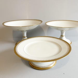 White and gold porcelain compote dishes, Bernardaud Limoges, mid-20th century