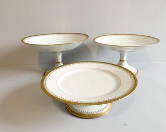 White and gold porcelain compote dishes, Bernardaud Limoges, mid-20th century