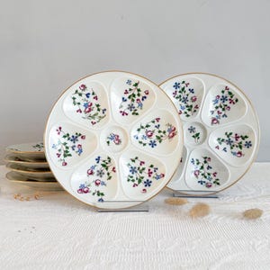 Lot De 2 Assiettes à Huîtres En Porcelaine De Limoges Lorioux Foecy - Vintage - Blanc 22.5cm