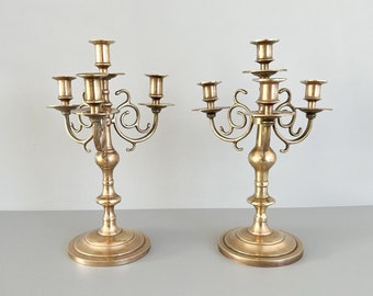 Pair of large 4-light brass candlesticks, early 20th century