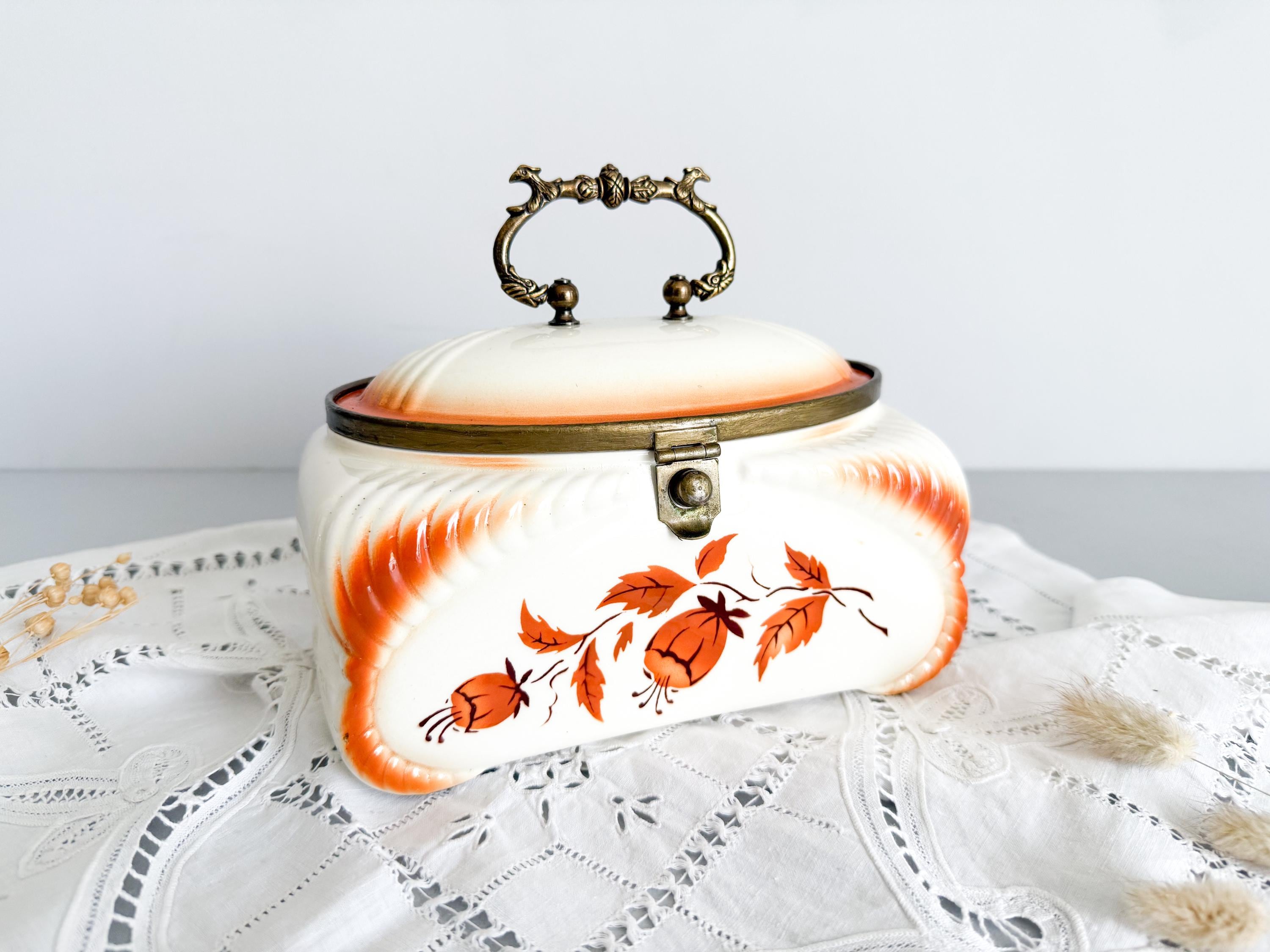 Grande Boîte à Biscuits Ancienne - Motif Floral Art Déco, Années 1950, Idéale Pour Rangement Ou Décoration