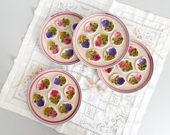 Set of 4 stoneware oyster plates, Ninon model by M.B.F.A. Pornic, Brittany, from the 1960s