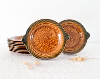 Set aus 6 Majolika-Fischtellern, Sarreguemines, um 1950