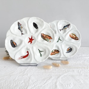 Plato de ostras o mariscos, porcelana, mediados del siglo XX