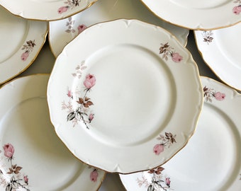 Assiettes plates en porcelaine décor fleuri , milieu 20ème