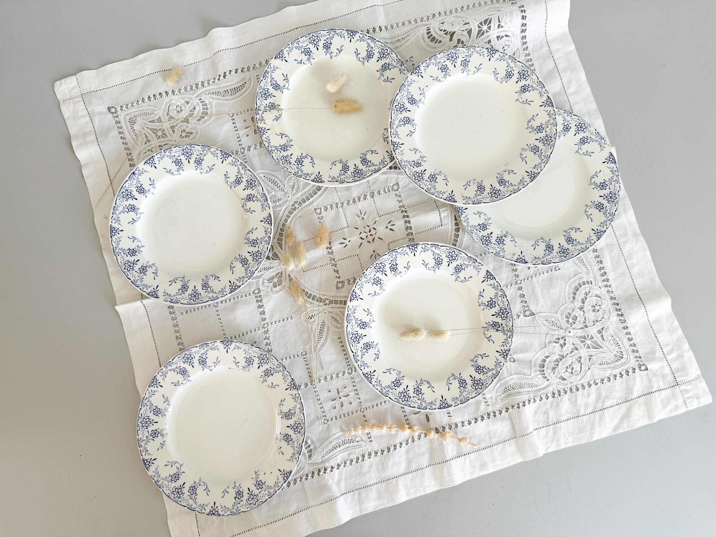 Lot De 4 Assiettes à Dessert Anciennes Luneville Porcelaine Floral 1920-1949