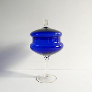 Grand drageoir ou bonbonnière bleu cobalt des années 80'