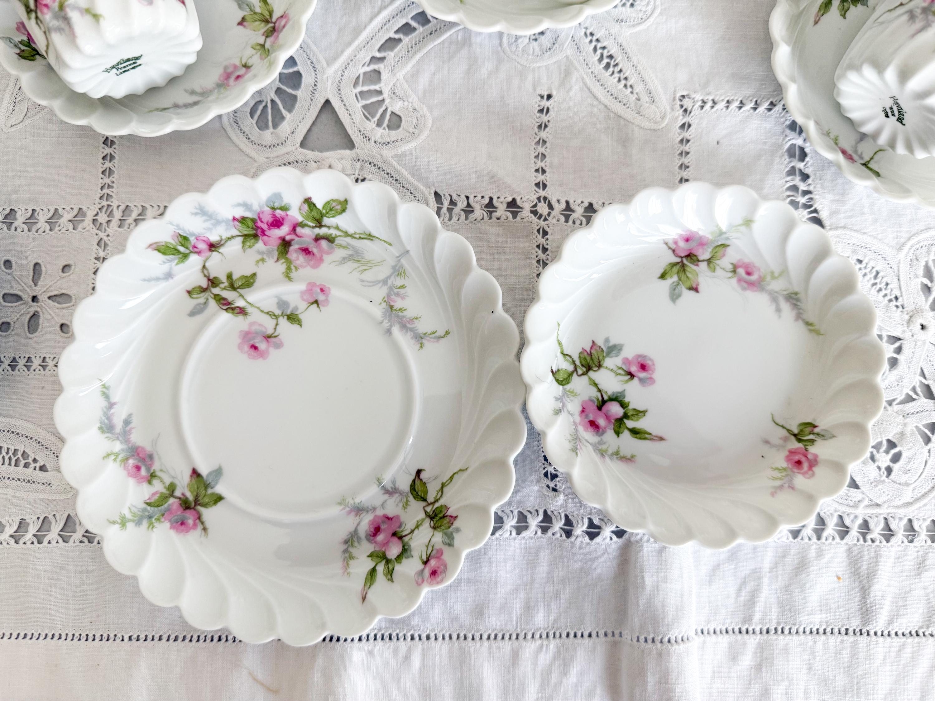 6 ASSIETTES PLATES Porcelaine de Limoges Haviland Sylvie torse (roses) 19 cm EUR 45,00