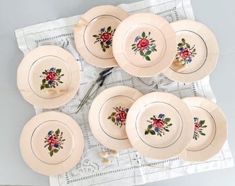Lot De 7 Assiettes Plates Anciennes Digoin Sarreguemines - Porcelaine Française - Occasion
