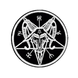 Baphomet Pentagramm Aufnäher 10 cm – Satanismus Patch – Schwarze Magie Stickerei – Okkult - zum Aufnähen