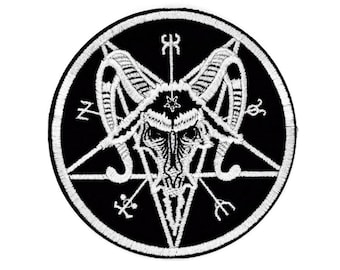 Baphomet Pentagram Patch 10 cm – Occult Satanic Embroidered Badge – Round Black Magic Symbol - Sew On Patch