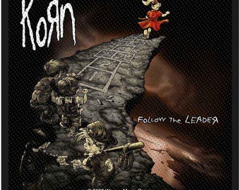 Korn Patch – Follow the Leader – 10 x 9.8 cm – Woven Band Patch – Nu Metal Y2K