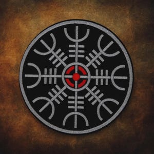 Aegishjalmur Patch 10 cm – Viking Helm of Awe – Norse Embroidered Symbol – Pagan Nordic Patch - Sew on Patch