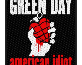 Green Day Patch - AMERICAN IDIOT Heart Grenade Woven Patch 10x8.5 cm Sew-On