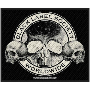Black Label Society Aufnäher – Worldwide Patch – 10 x 8,5 cm – Gewebter Bandpatch – BLS Skull Design
