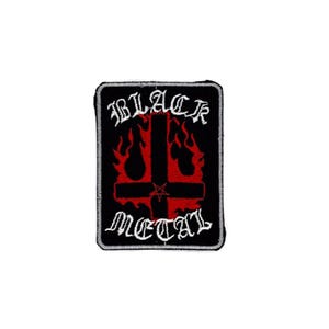 Toppa con croce in metallo nero 8 × 6 cm – Toppa satanica – Ricamo con croce rossa rovesciata