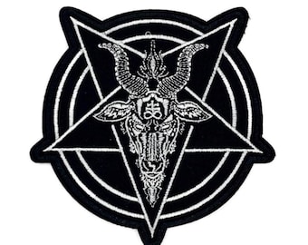 Pentagram Patch – 11 x 11 cm – Baphomet Embroidered Patch – Gothic Emo Occult Satan Symbol - Sew on Patch