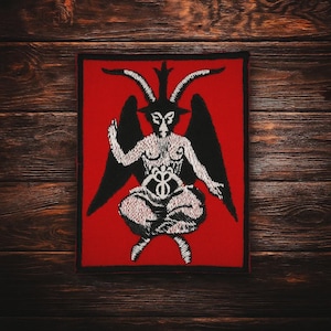 Baphomet Patch 10.5×8 cm – Satanic Embroidered Badge – Red Black Occult Patch – Goat Demon Sew-on Patch