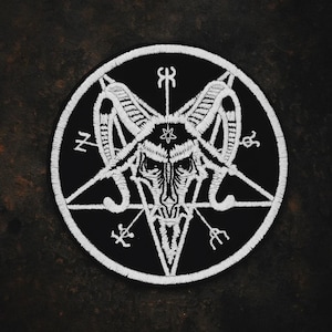 Baphomet Pentagram Patch 10 cm – Occult Satanic Embroidered Badge – Round Black Magic Symbol - Sew On Patch