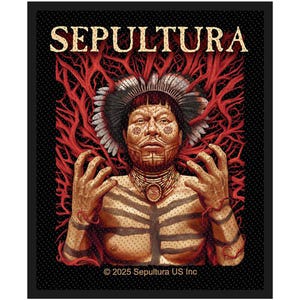 Écusson officiel Sepultura | Écusson tissé de la pochette de l'album « Roots » | Produits dérivés Nu/Groove Metal | 10 x 8 cm