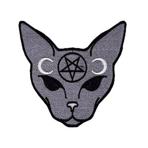 Nackte Katze Pentagramm Aufnäher Patch 11 x 11 cm Goth Emo Mond
