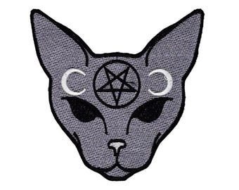 Naked Cat Pentagram Patch 11 x 11 cm Goth Emo Moon