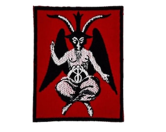 Baphomet Patch 10.5×8 cm – Satanic Embroidered Badge – Red Black Occult Patch – Goat Demon Sew-on Patch