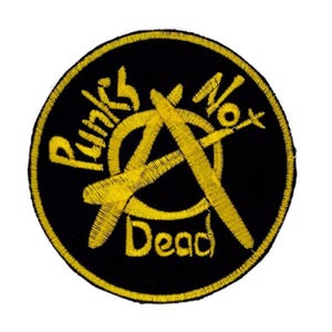 Punks Not Dead Patch – 8 x 8 cm – Yellow and Black Embroidered Anarchy Punk Badge - Sew-On Patch