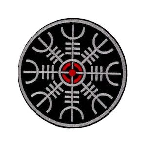 Aegishjalmur Tygmärke 10cm – Vikingasymbol – Vegvisir Broderi – Nordisk Tygmärke – Hedendom – Sy-på